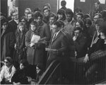 Students gather inside a building at Black Student Union sit-in with President Frederick H. Jackson present, February 20, 1969 by Clark University