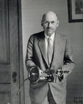 [091] Robert Goddard holding centrifugal pump and turbine at Clark University, Spring 1934 [2] by Esther C. Goddard