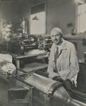 [361] Goddard with rocket in his workshop in Roswell, New Mexico, 1935 by Esther C. Goddard