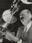 [363] Robert Goddard with the rocket motor using pumps for propellants, 1940 by B. Anthony Stewart
